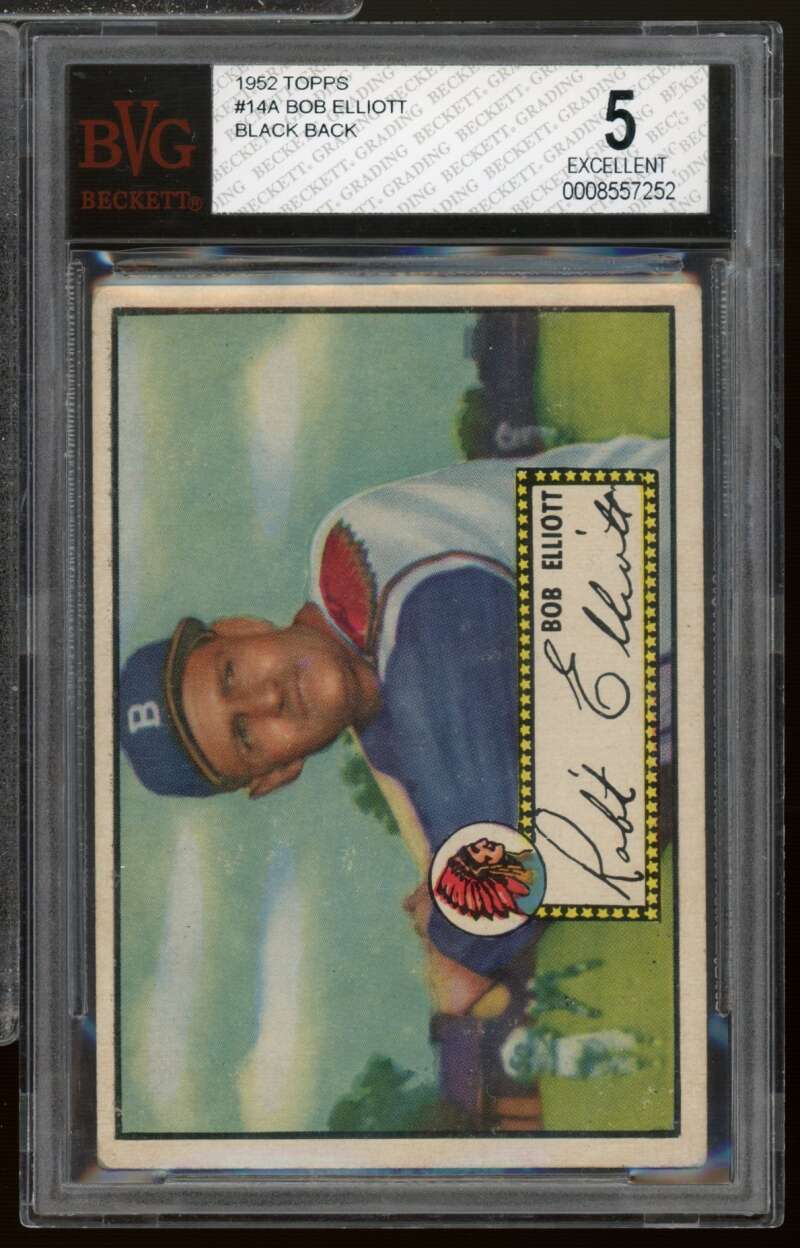 Bob Elliott Card 1952 Topps Black Back #14A BGS BVG 5 Image 1