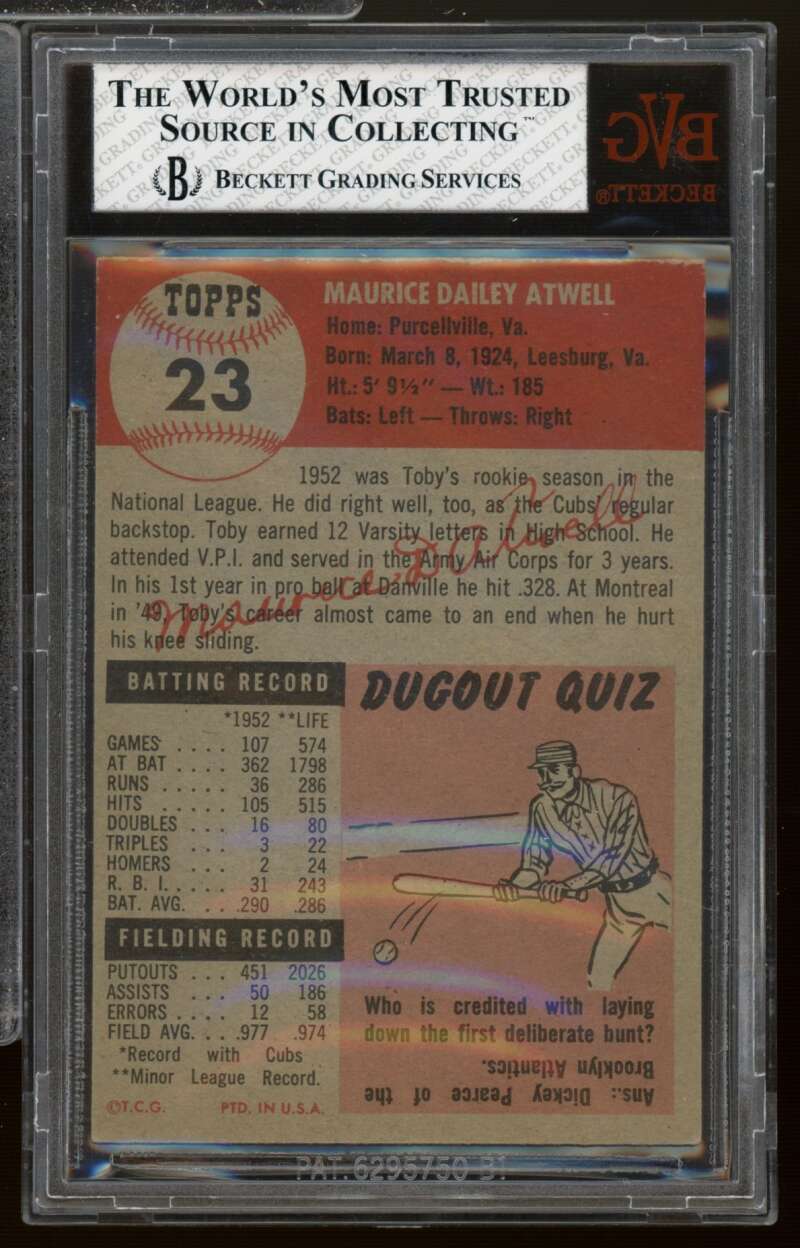 Toby Atwell Card 1953 Topps #23 BGS BVG 4 Image 2