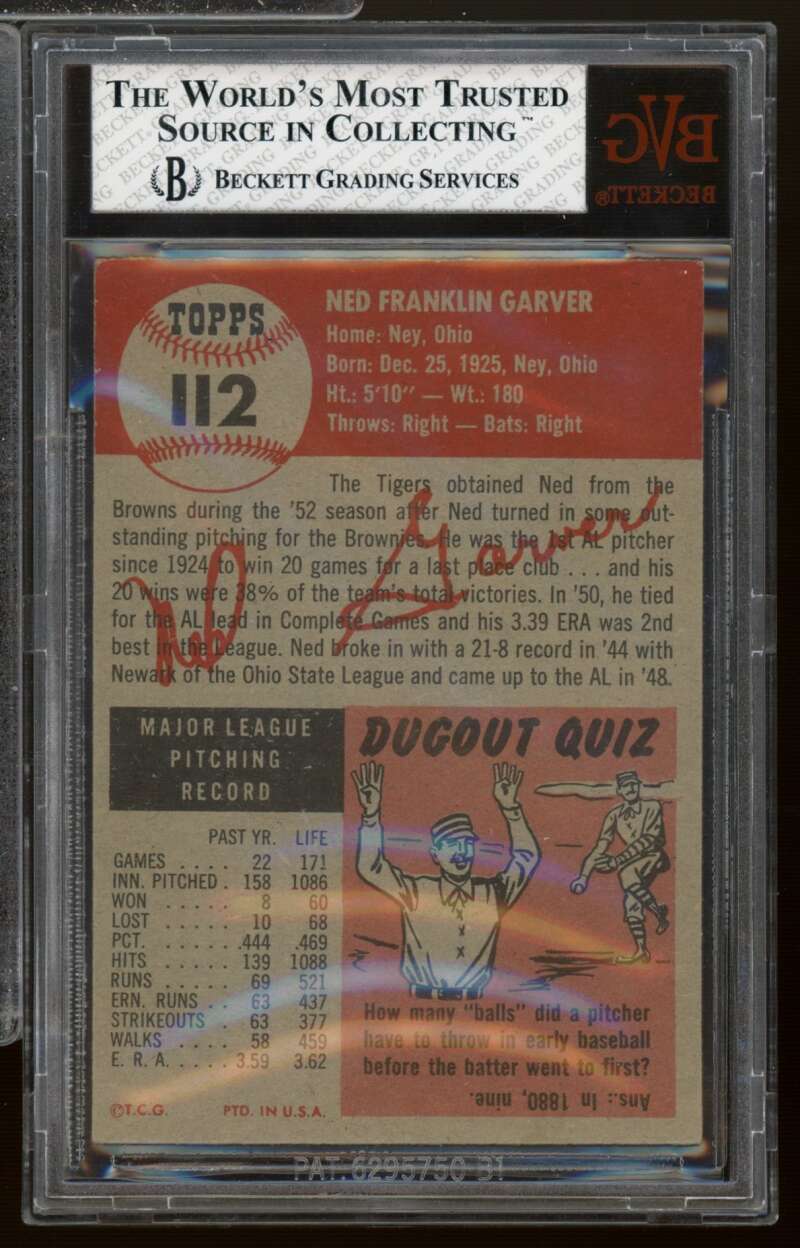 Ned Garver Card 1953 Topps #112 BGS BVG 4 (small crack on holder) Image 2