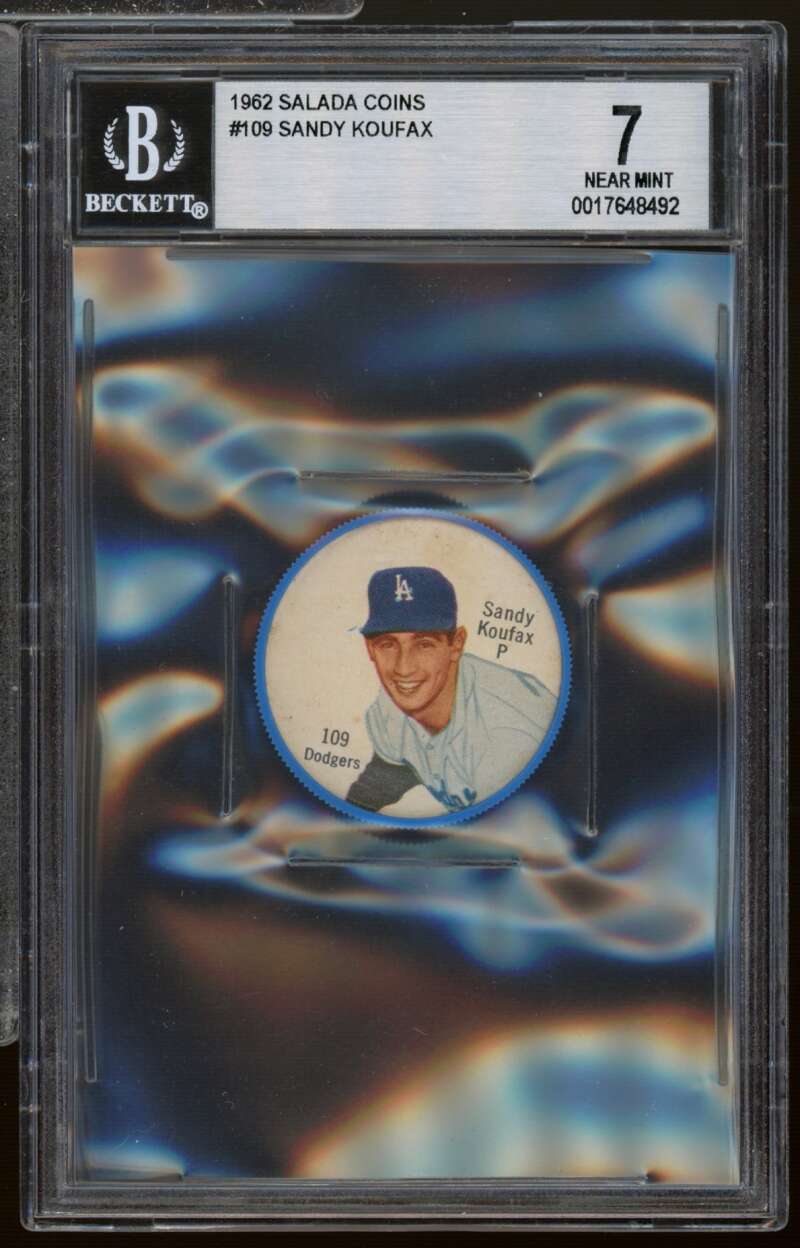 Sandy Koufax Card 1962 Salada Coins #109 BGS BVG 7 Image 1