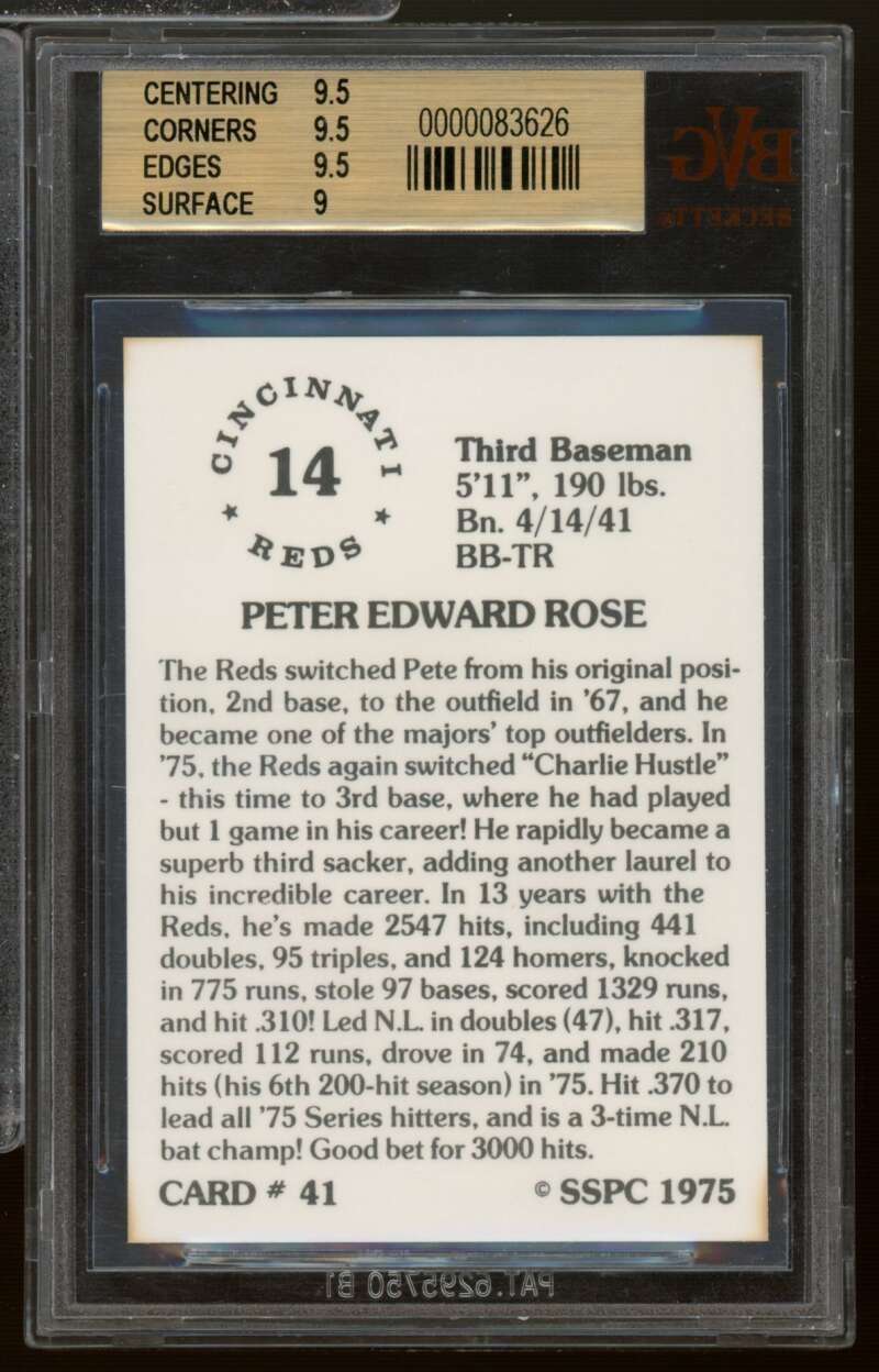 Pete Rose Card 1976 SSPC #41 BGS BVG 9.5 Image 2