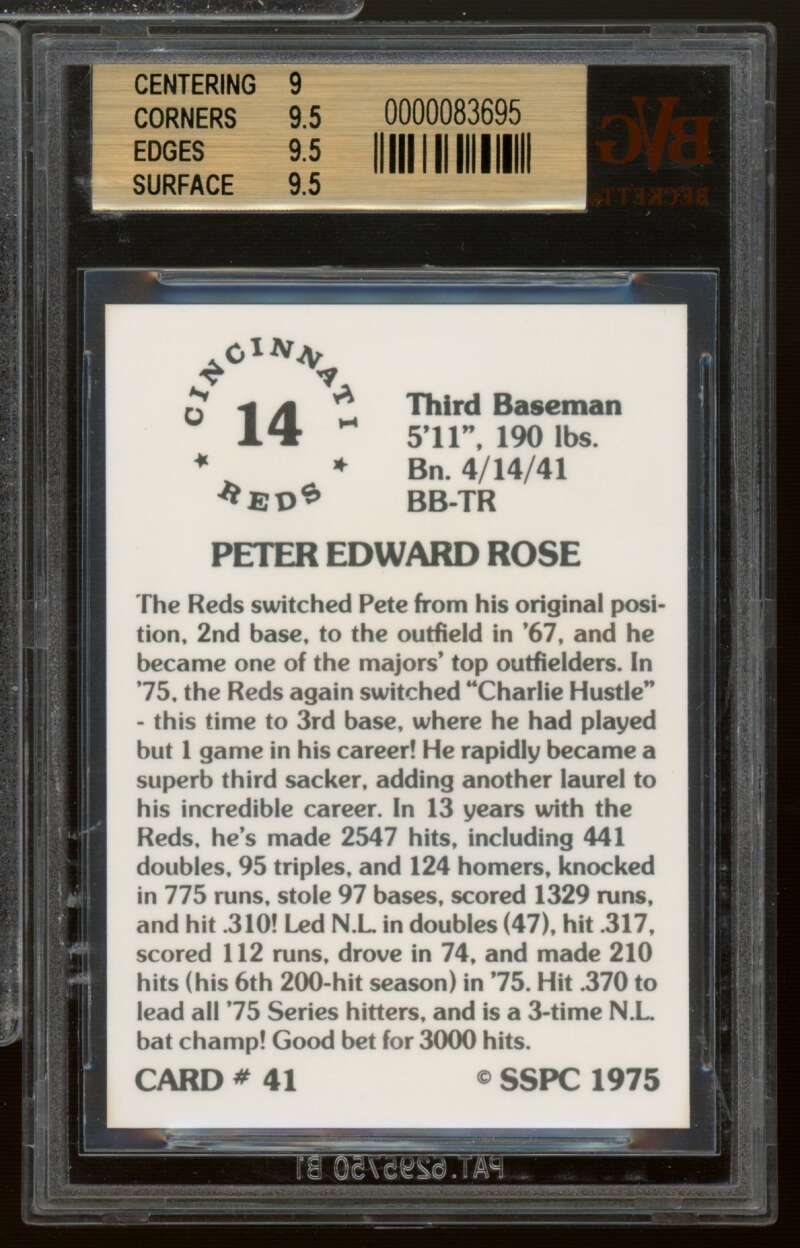 Pete Rose Card 1976 SSPC #41 BGS BVG 9.5 Image 2