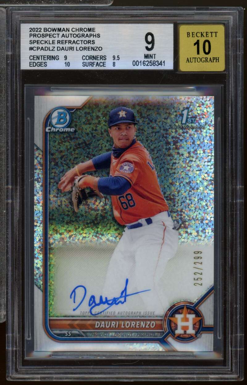 Dauri Lorenzo Rookie 2022 Bowman Chrome Prospect Auto Speckle Ref #CPADLZ BGS 9 Image 1