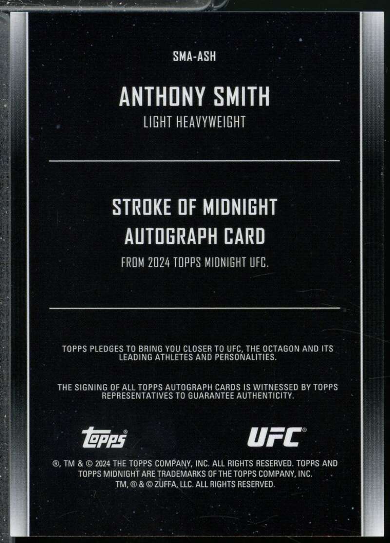 Anthony Smith 2024 Topps Midnight UFC Stroke of Midnight Autographs #SMAASH  Image 2