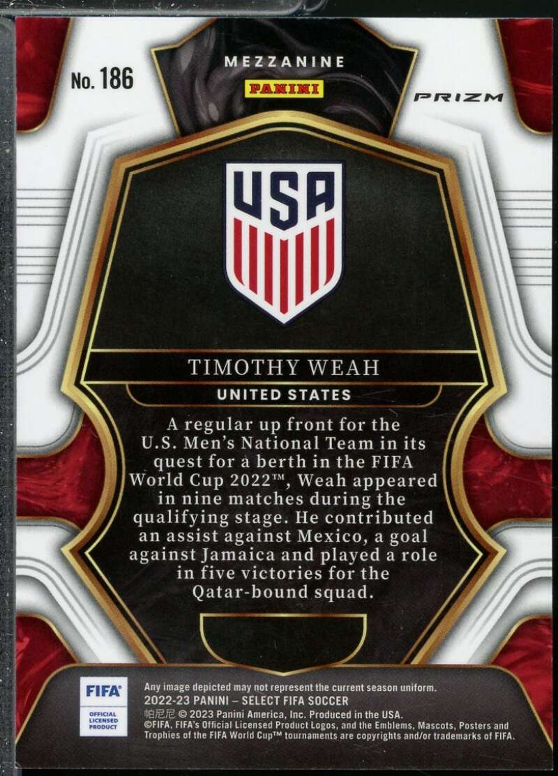 Timothy Weah Card 2022-23 Select FIFA Zebra #186  Image 2
