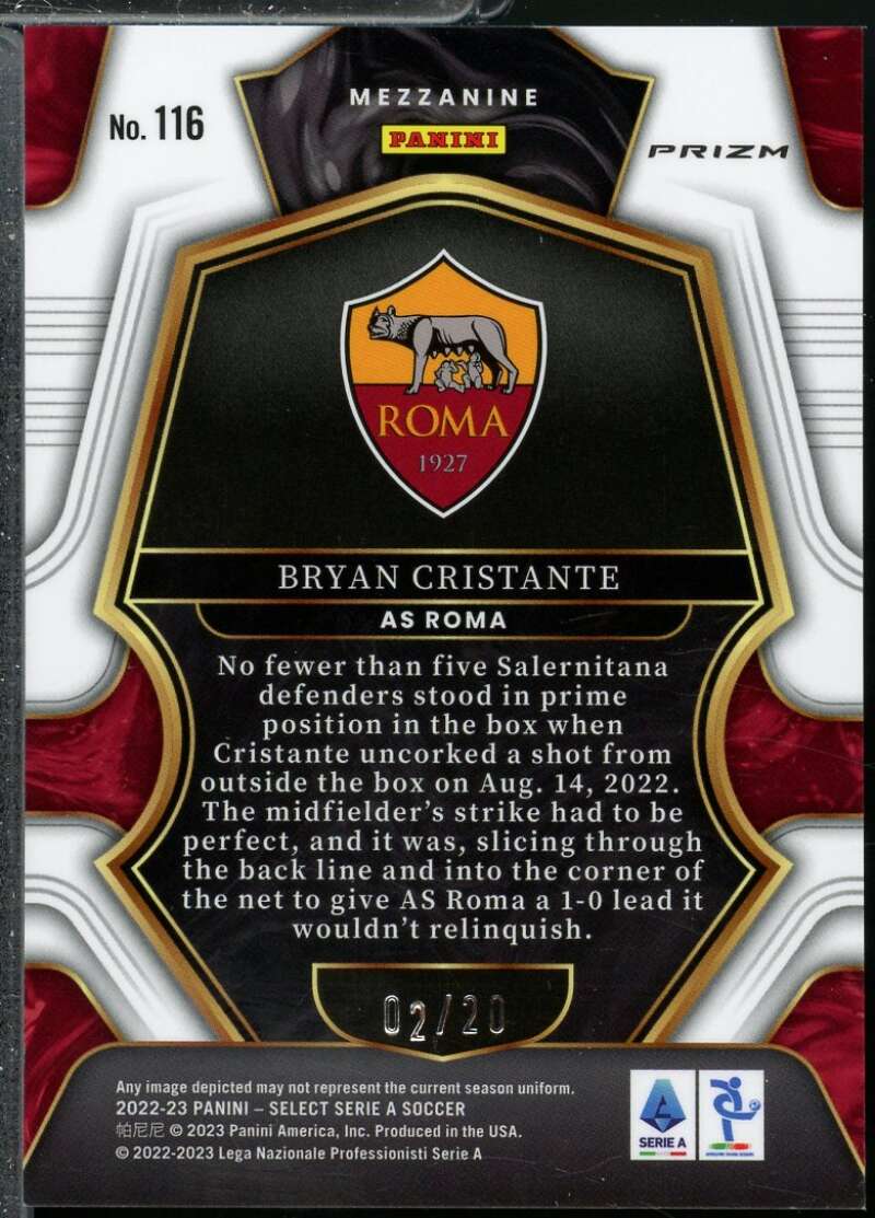 Bryan Cristante Card 2022-23 Select Serie A Zebra /20 #116  Image 2