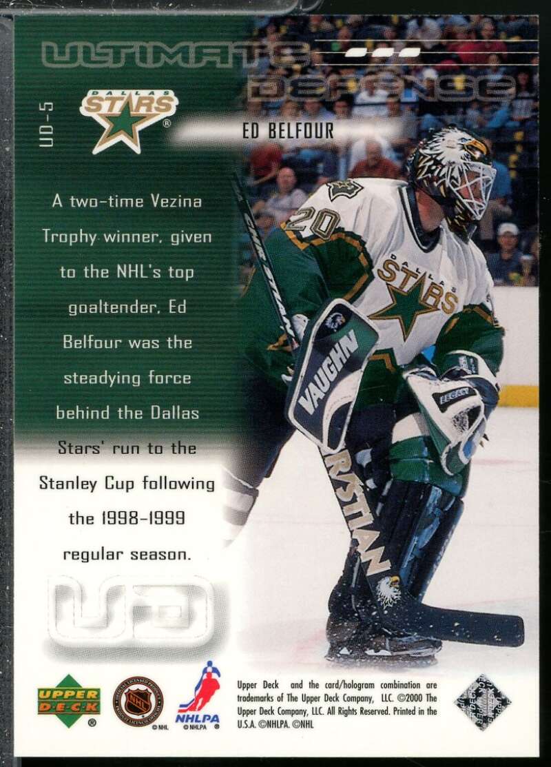 Ed Belfour Card 1999-00 Upper Deck Ultimate Defense Quantum Silver /100 #UD5  Image 2