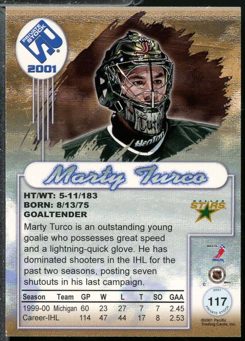 Marty Turco Rookie Card 2000-01 Private Stock /155 #117  Image 2