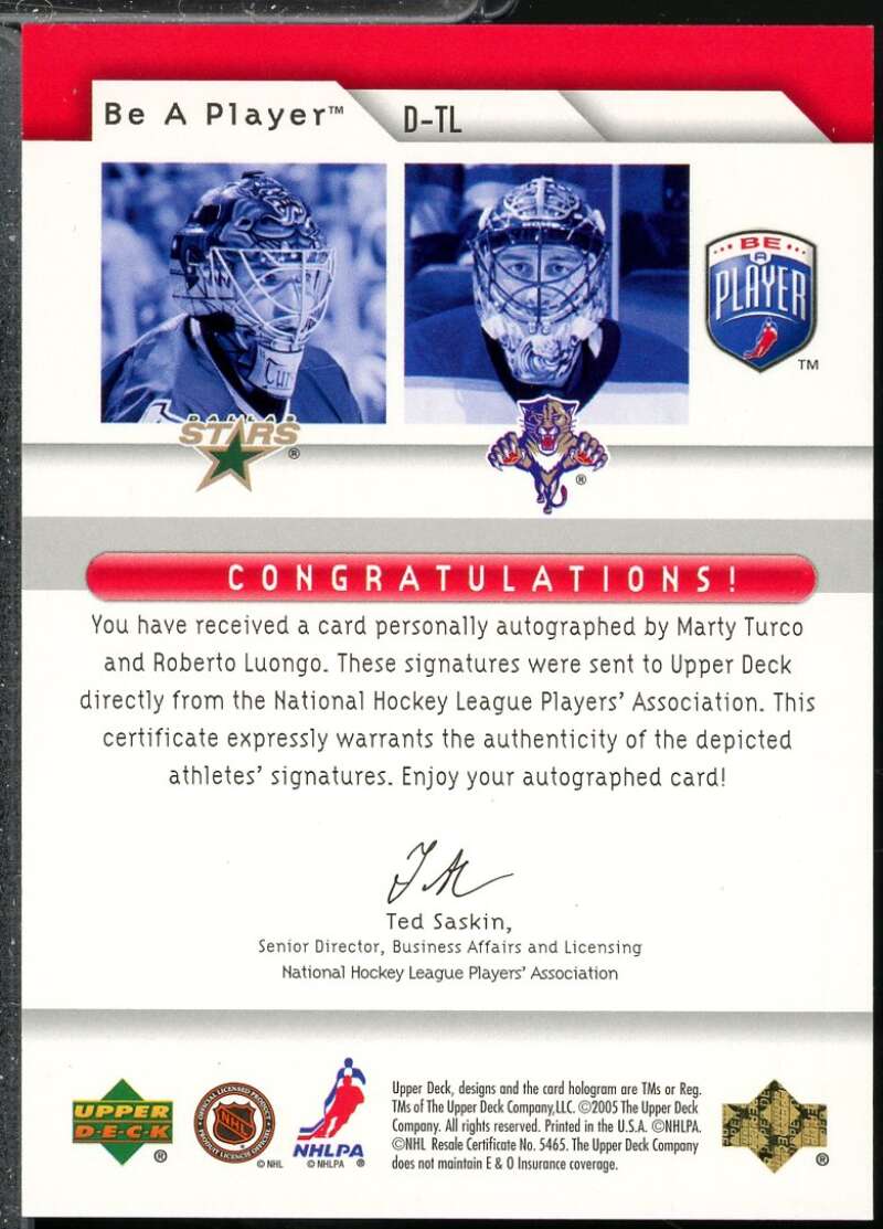 Marty Turco Roberto Luongo 2005-06 Be A Player Dual Signatures Autograph #TL  Image 2