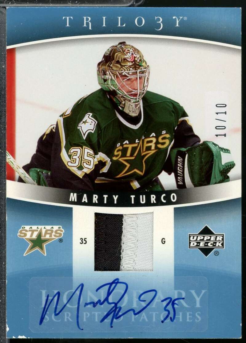 Marty Turco 2006-07 Upper Deck Trilogy Honorary Scripted Auto Patch /10 #MT  Image 1