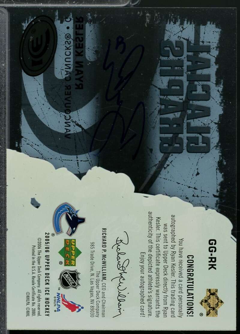 Ryan Kesler Card 2005-06 Upper Deck Ice Glacial Graphs Autograph #GGRK  Image 2