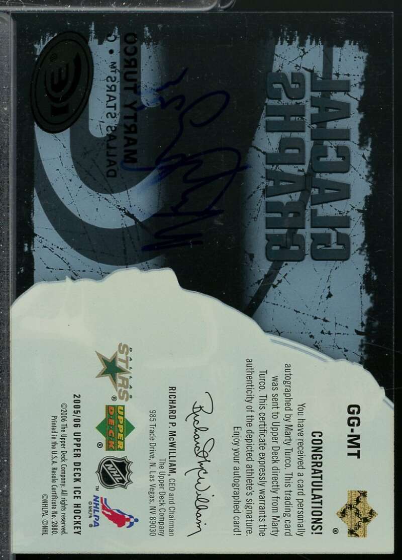 Marty Turco Card 2005-06 Upper Deck Ice Glacial Graphs Autograph #GGMT  Image 2