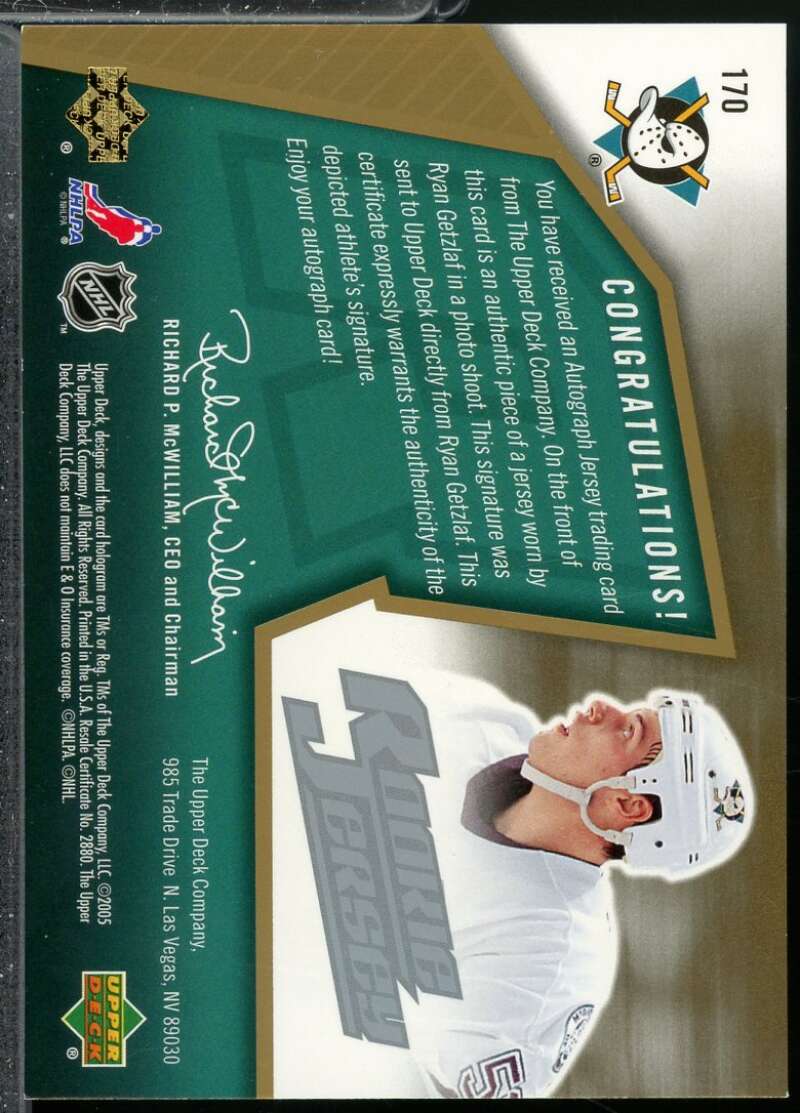 Ryan Getzlaf Rookie Card 2005-06 SPx Jersey Autograph /1499 #170  Image 2