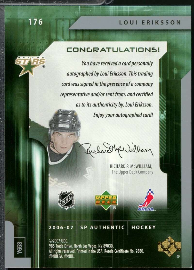 Loui Eriksson Rookie Card 2006-07 SP Authentic Autograph /999 #176  Image 2