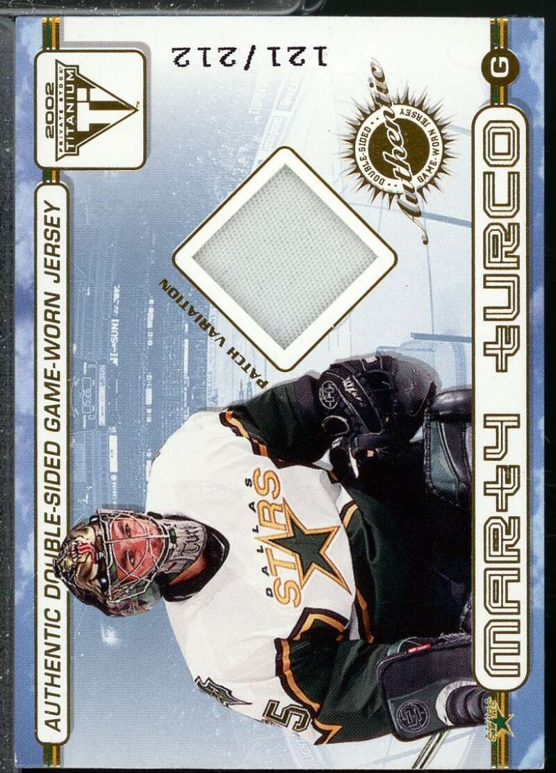 Marty Turco Ed Belfour 2001-02 Titanium Double-Sided Jersey Patches /212 #53  Image 1