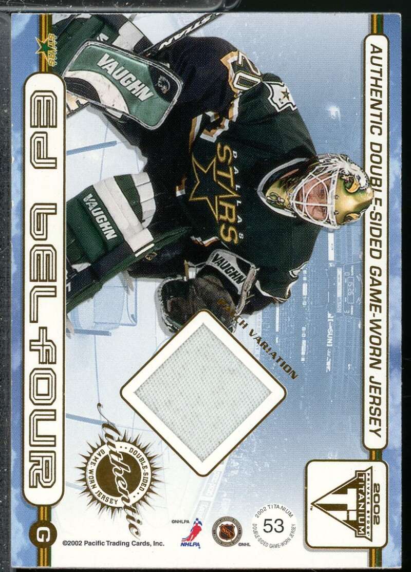 Marty Turco Ed Belfour 2001-02 Titanium Double-Sided Jersey Patches /212 #53  Image 2