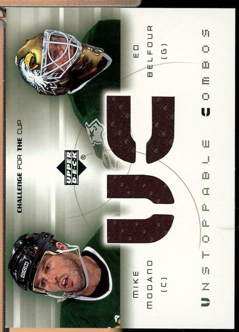 Mike Modano Ed Belfour Card 2001-02 UD Challenge for the Cup Jerseys #UCMB  Image 1