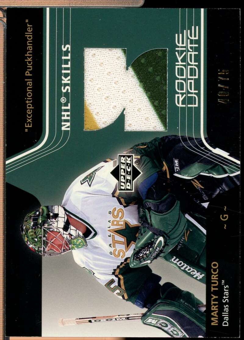 Marty Turco Rookie Card 2003-04 Upper Deck Update Skills Jersey /75 #SKMT  Image 1