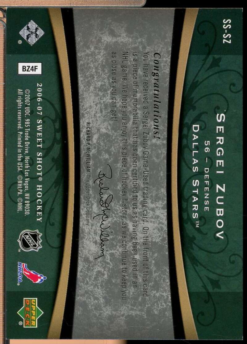 Sergei Zubov Card 2006-07 Sweet Shot Sweet Stitches Jersey Triples /25 #SSSZ  Image 2