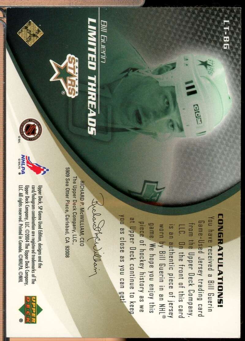 Bill Guerin Card 2003-04 SP Game Used Limited Threads Jersey Gold /21 #LTBG  Image 2