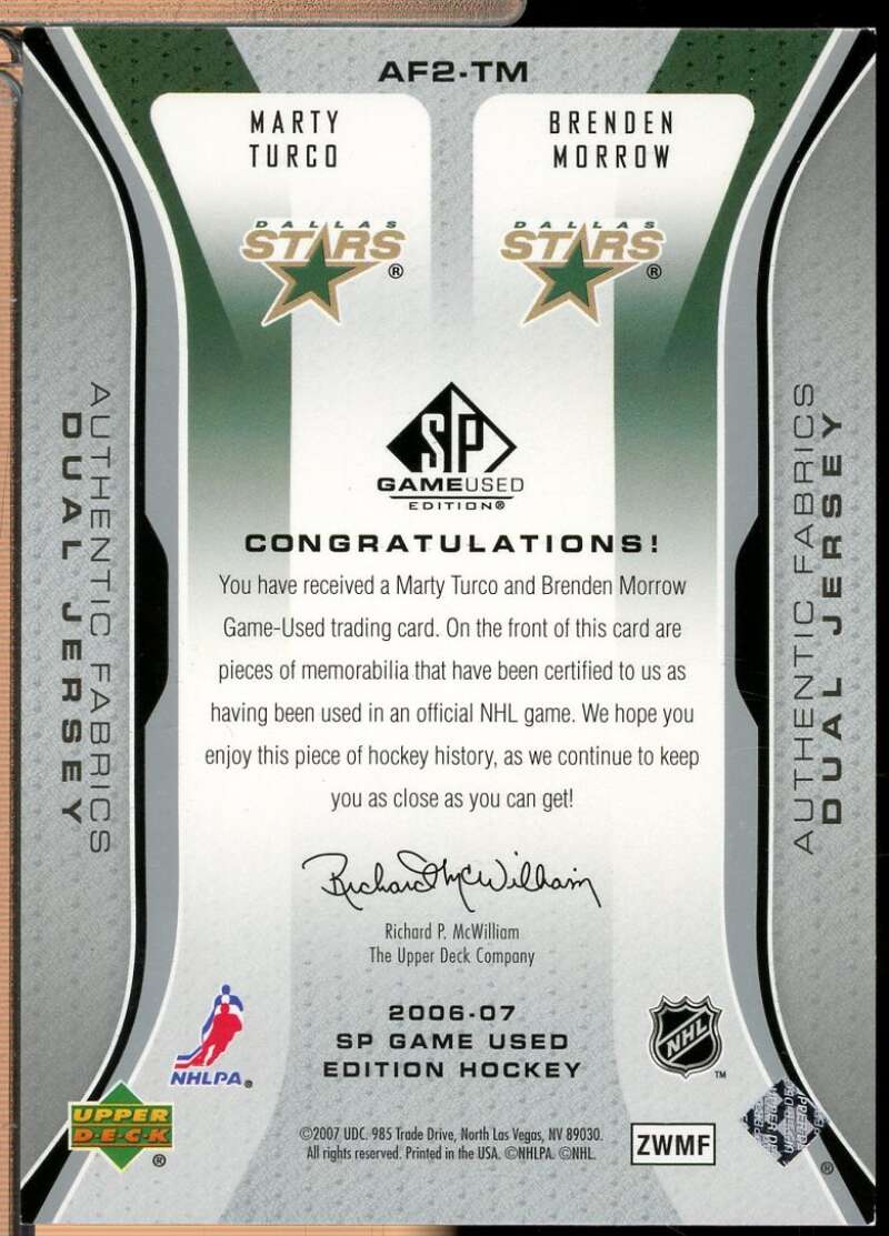 Marty Turco Brenden Morrow 2006-07 SP Game Used Fabrics Dual Jersey /100 #AF2TM  Image 2