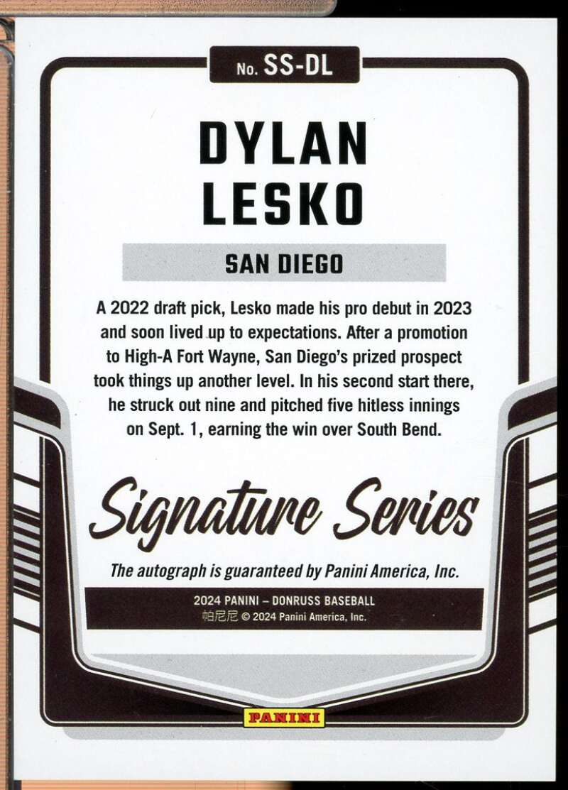 Dylan Lesko Card 2024 Donruss Signature Series Autograph Green Laser /15 #18  Image 2