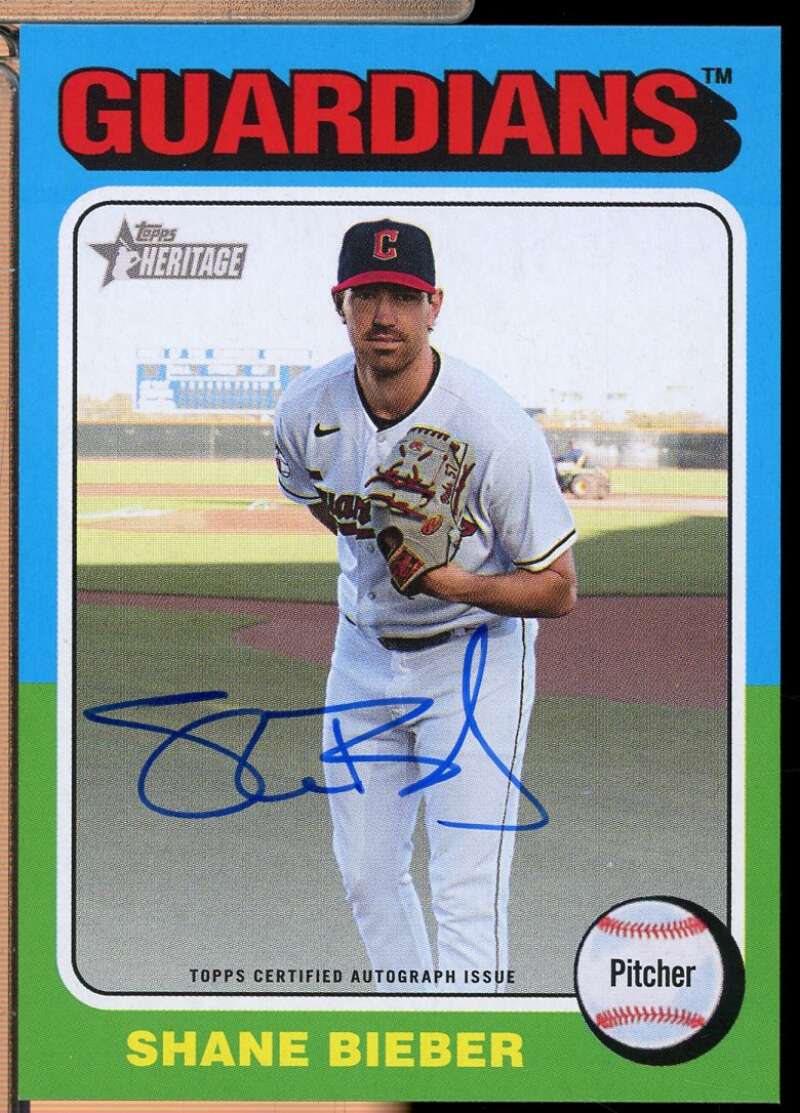 Shane Bieber Card 2024 Topps Heritage Real One Autographs #ROASB  Image 1