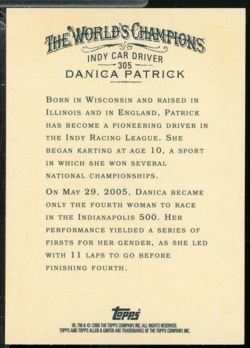 Danica Patrick SP Card 2006 Topps Allen and Ginter #305  Image 2