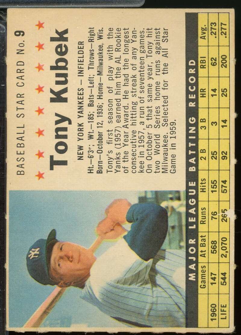Tony Kubek Card 1961 Post Cereal #9  Image 1
