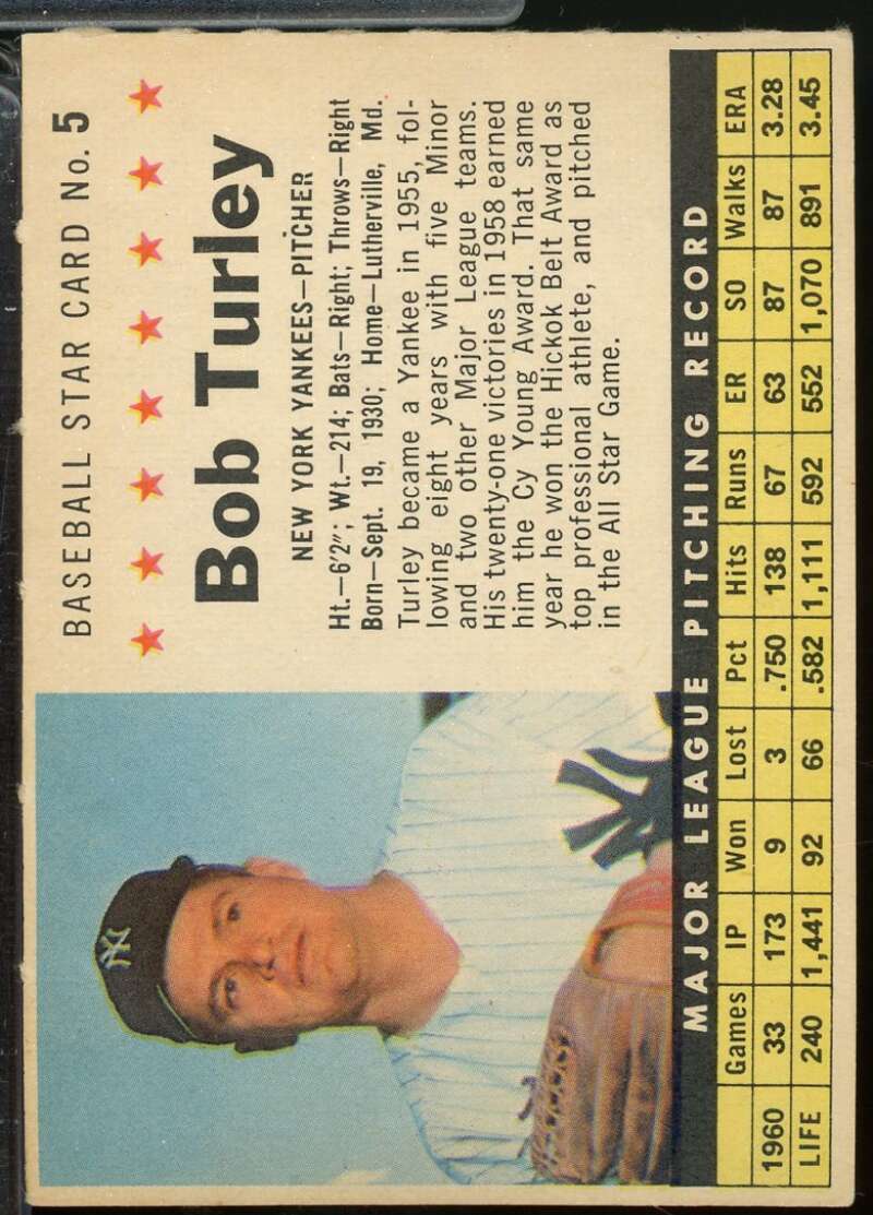 Bob Turley Card 1961 Post Cereal #5  Image 1