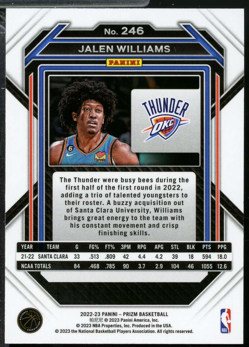 Jalen Williams Rookie Card 2022-23 Panini Prizm #246  Image 2