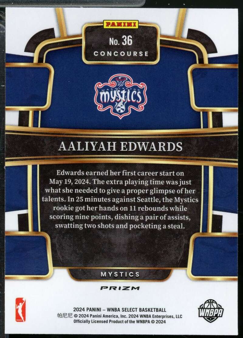 Aaliyah Edwards Rookie Card 2024 Select WNBA Silver Flash Prizms #36  Image 2