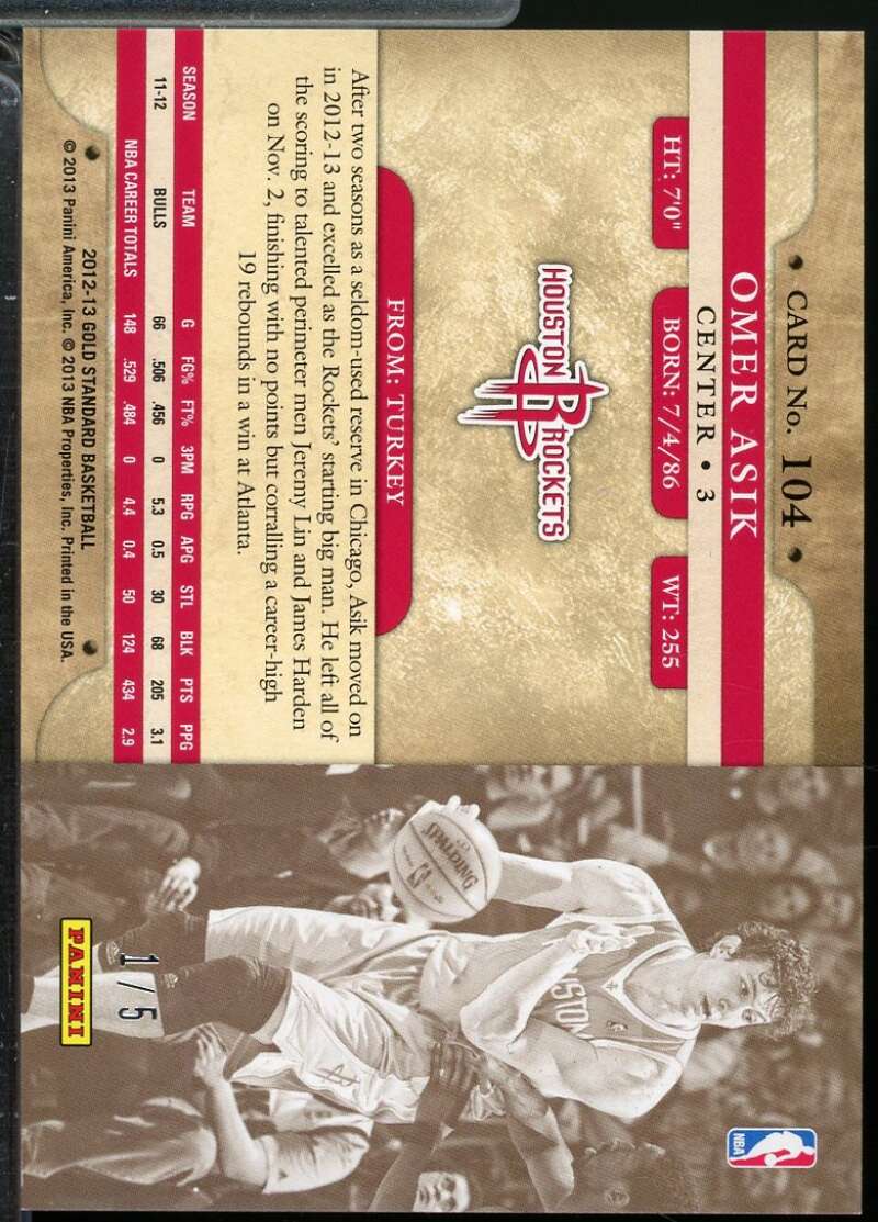 Omer Asik Card 2012-13 Panini Gold Standard National Convention VIP /5 #104  Image 2