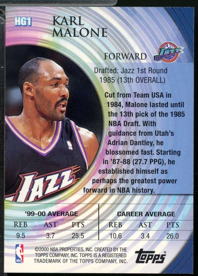 Karl Malone Card 2000-01 Topps Hidden Gems #HG1  Image 2