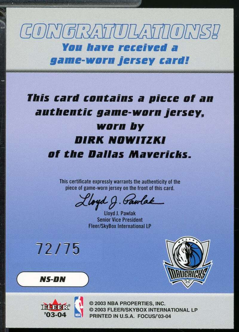 Dirk Nowitzki Card 2003-04 Fleer Focus NBA Shirtified Jerseys /75 #NSDN  Image 2