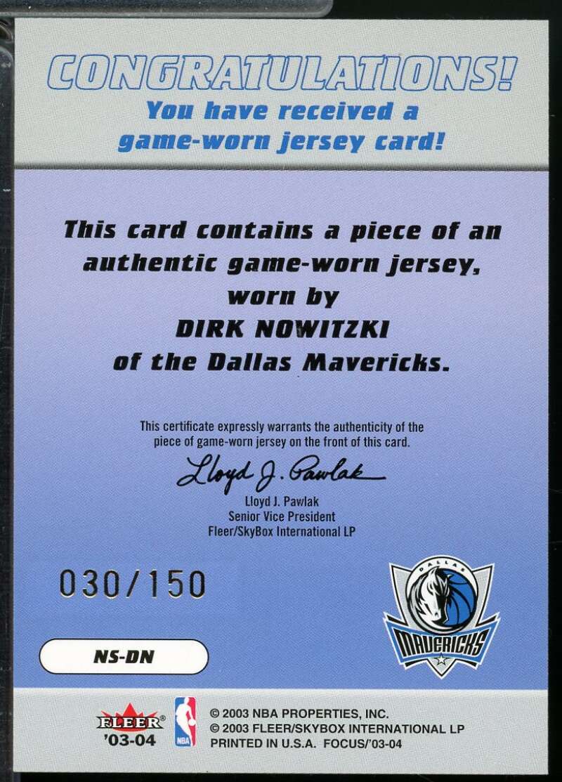 Dirk Nowitzki Card 2003-04 Fleer Focus NBA Shirtified Jerseys /150 #NSDN  Image 2