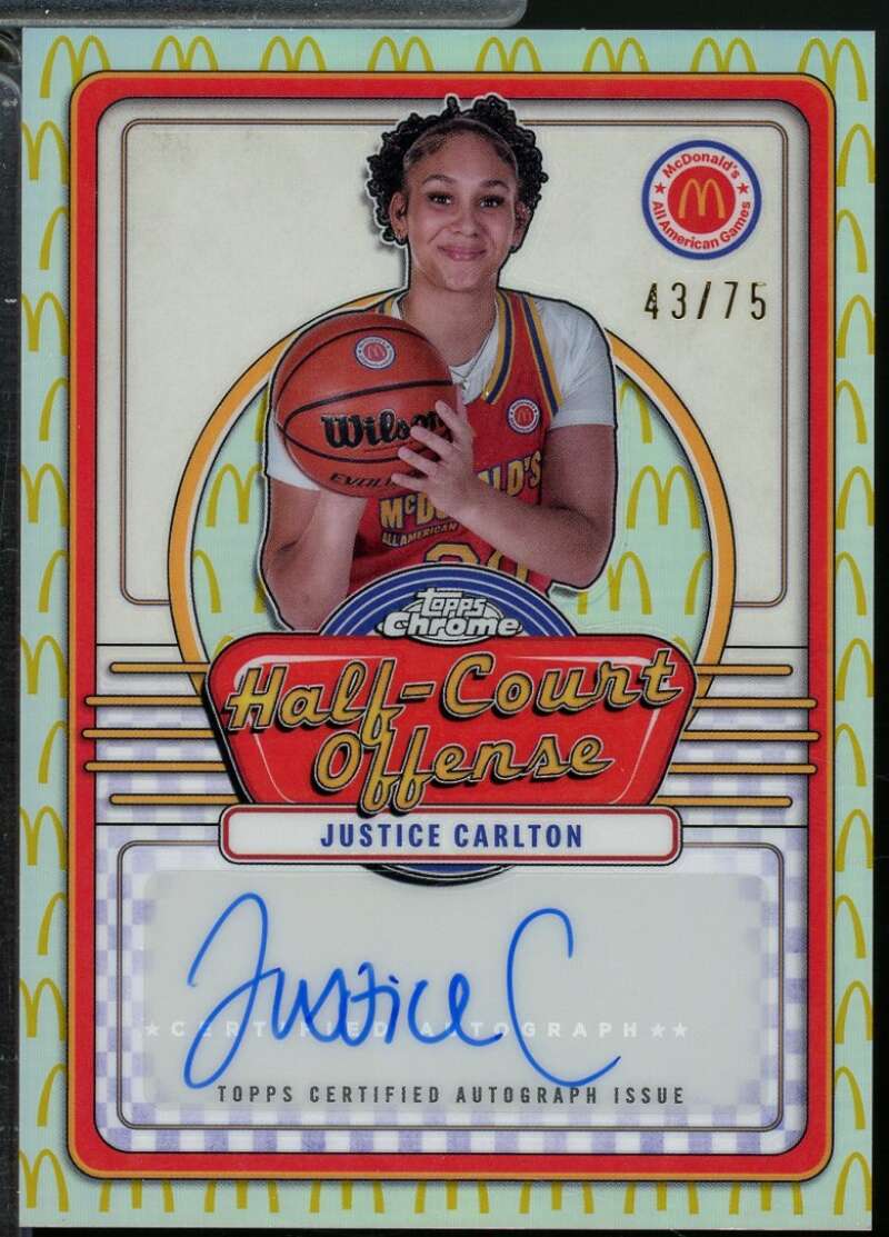 Justice Carlton Card 2024 Topps Chrome McDonald's Autograph Logo Refractor #JUS  Image 1