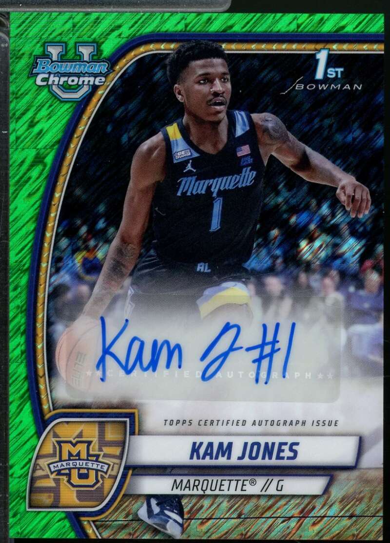 Kam Jones 2024-25 Bowman Chrome Prospect Autographs Green Shimmer Refractor #39  Image 1