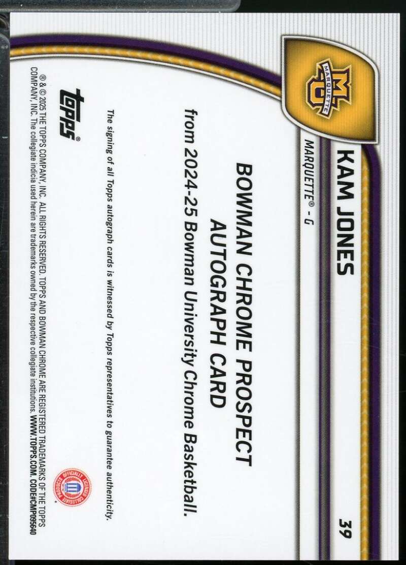 Kam Jones 2024-25 Bowman Chrome Prospect Autographs Green Shimmer Refractor #39  Image 2
