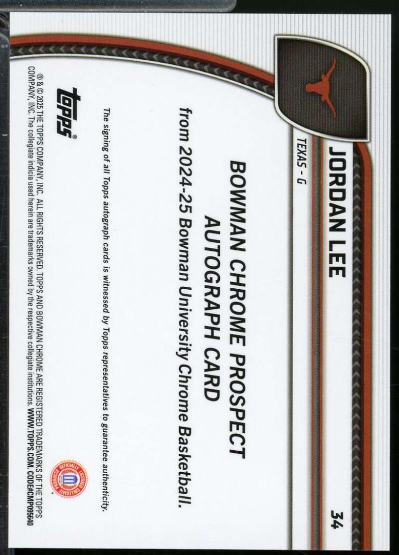 Jordan Lee 2024-25 Bowman Chrome Prospect Autographs Stealth Refractors #34  Image 2