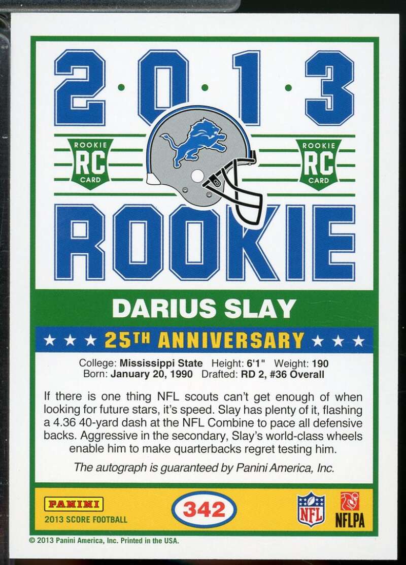 Darius Slay Rookie Card 2013 Score Signatures Autograph Blue #342  Image 2