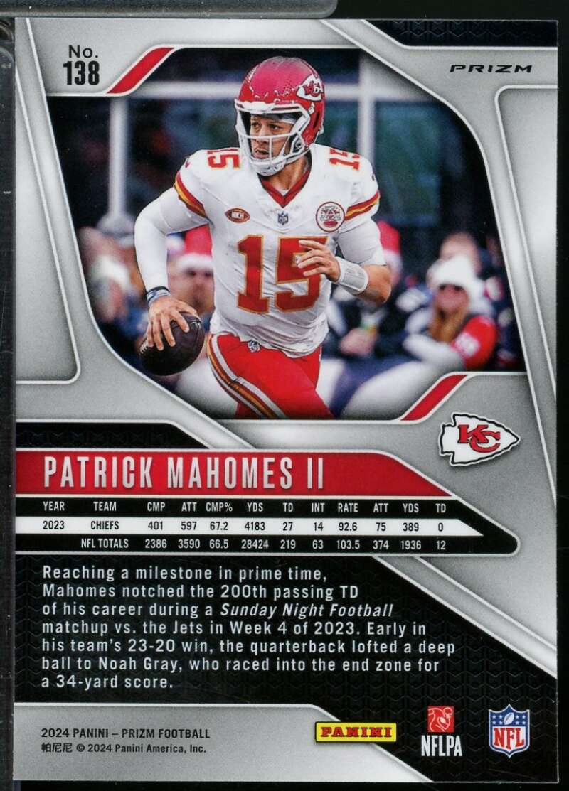 Patrick Mahomes II Card 2024 Panini Prizm Orange Disco #138  Image 2
