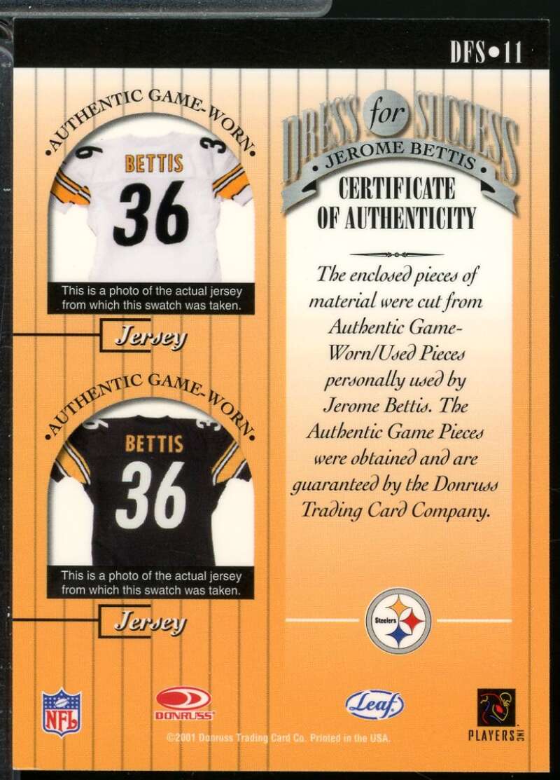 Jerome Bettis Card 2001 Leaf Rookies and Stars Dress For Success Jersey #DFS11  Image 2