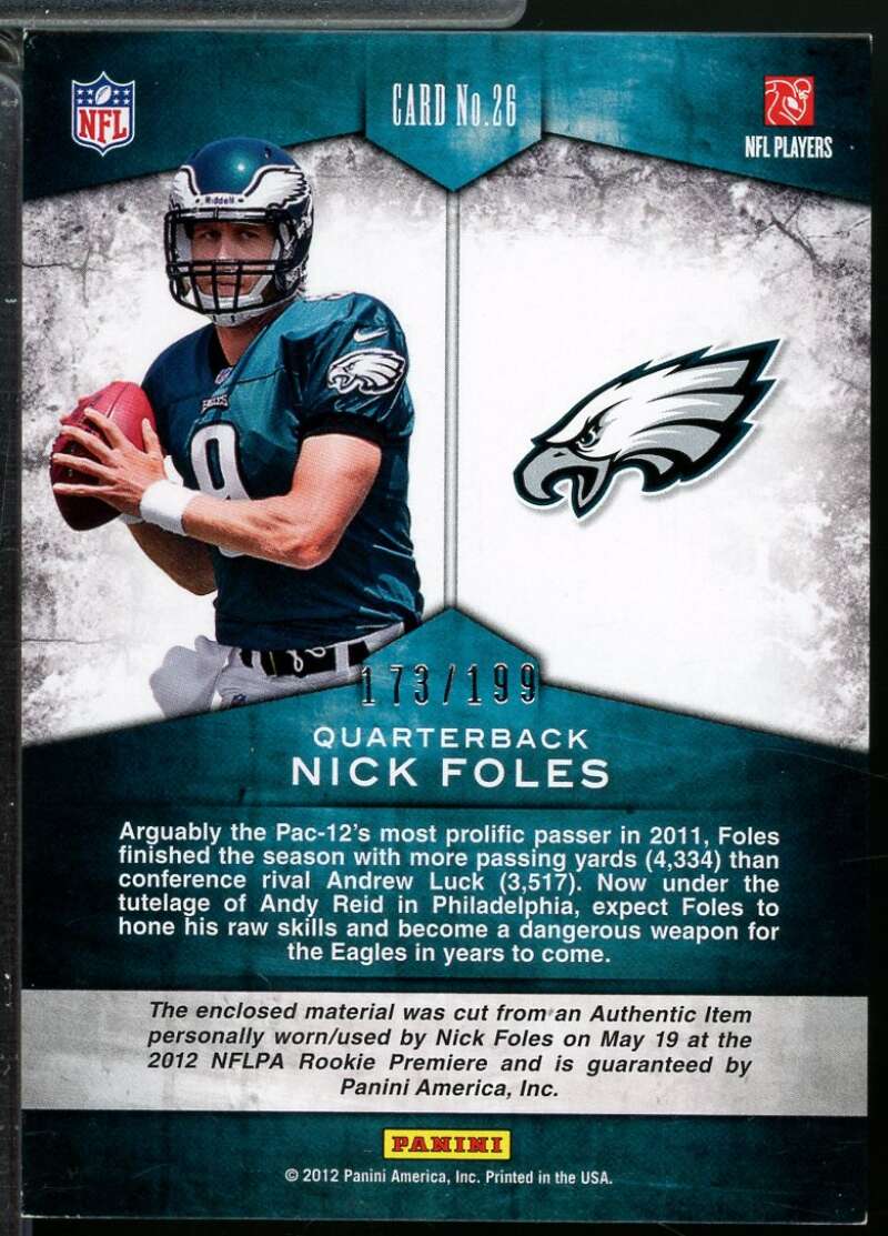 Nick Foles Rookie 2012 Momentum Team Threads Dual Materials Jersey /199 #26  Image 2