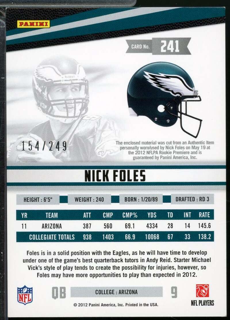 Nick Foles Rookie 2012 Rookies and Stars Jersey Longevity Parallel /249 #241  Image 2