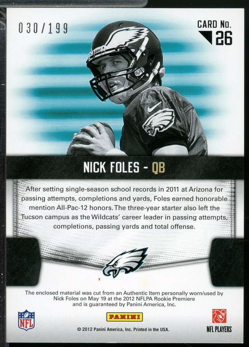 Nick Foles Rookie Card 2012 Certified Fabric of the Game Jersey /199 #26  Image 2