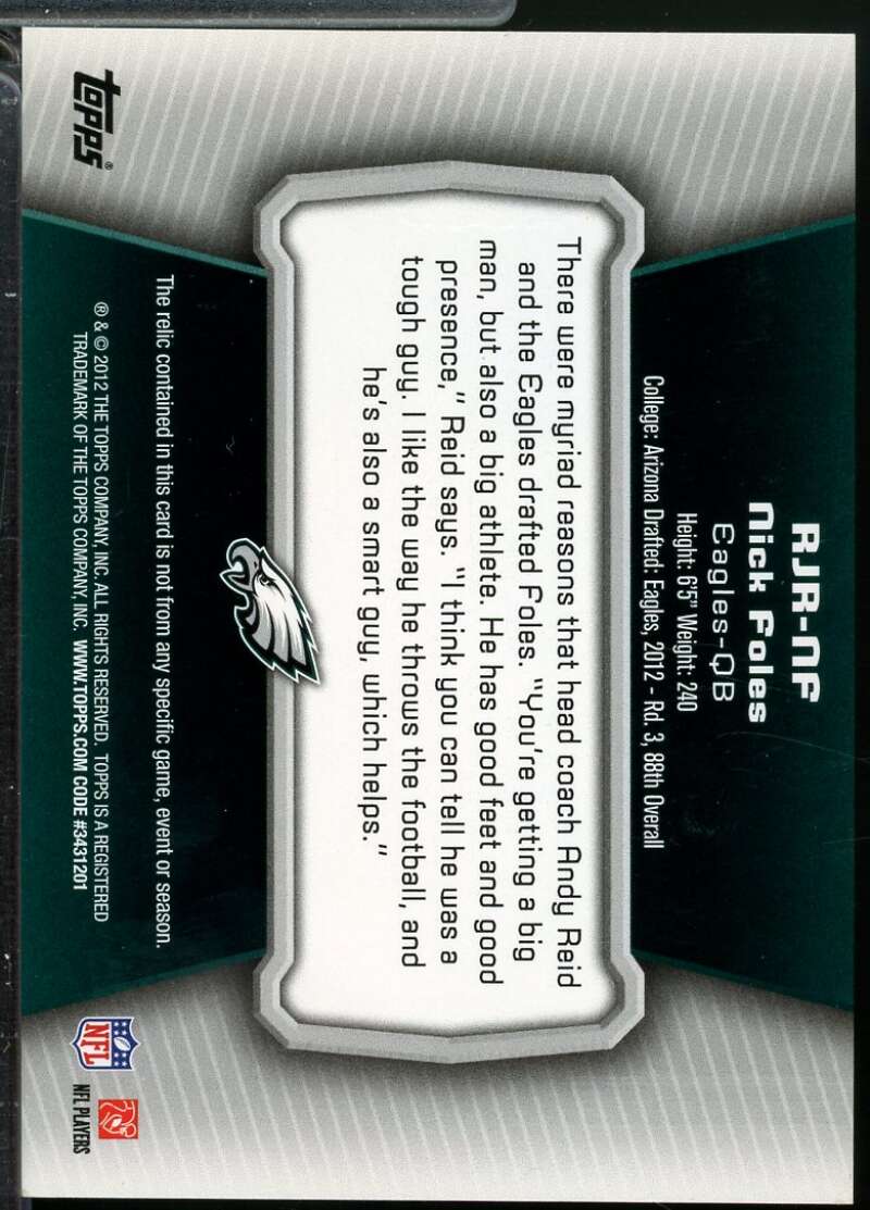 Nick Foles Rookie Card 2012 Topps Jersey Relic Jumbos #RJRNF  Image 2
