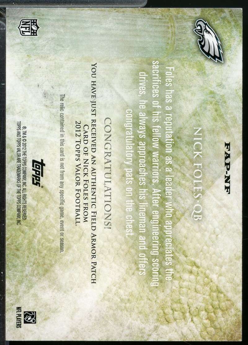 Nick Foles Rookie 2012 Topps Valor Field Armor Jersey Patches Speed /70 #FAPNF  Image 2