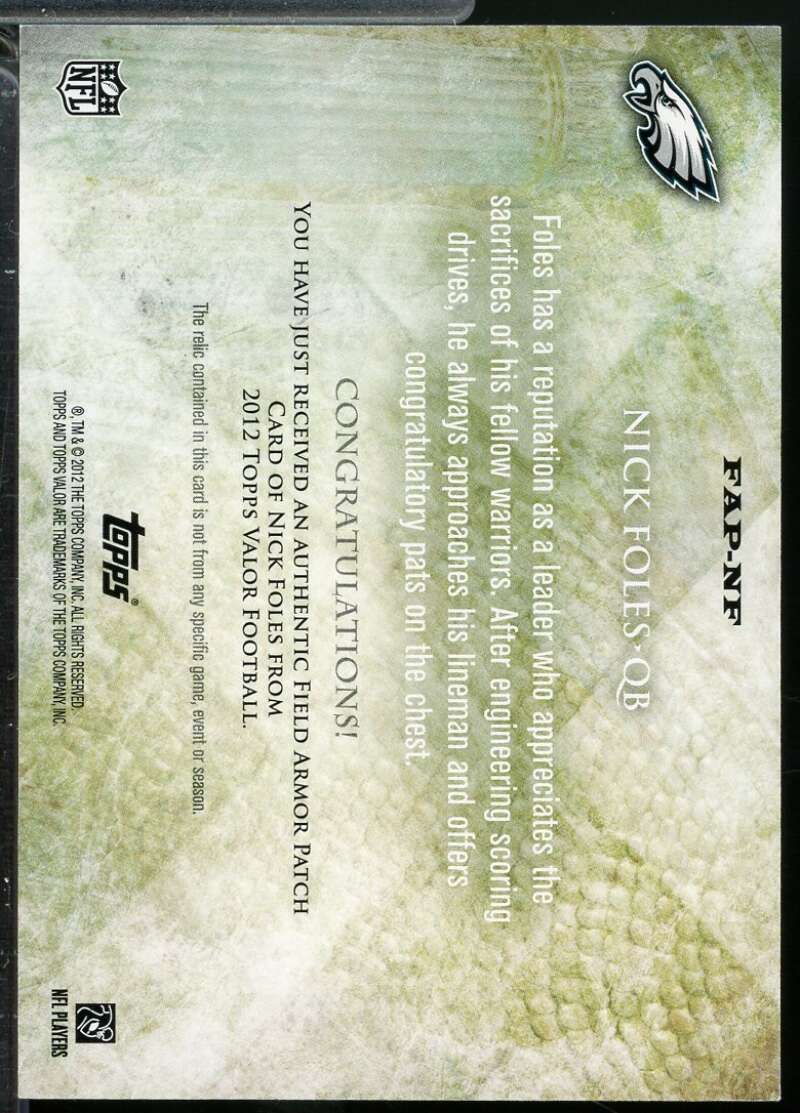Nick Foles Rookie 2012 Topps Valor Field Armor Jersey Patch Strength /50 #FAPNF  Image 2