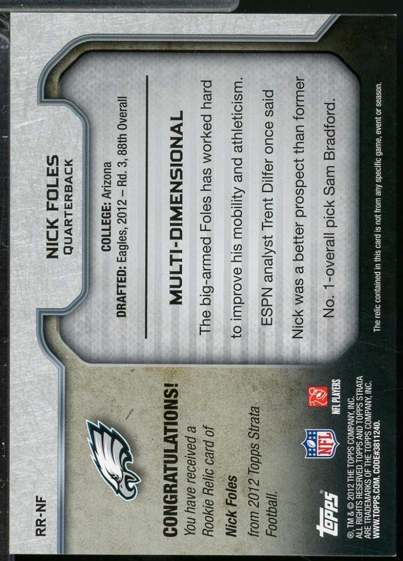 Nick Foles Rookie Card 2012 Topps Strata Jerseys Green Patch /65 #RRNF  Image 2